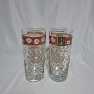 VTG Kobe Charlton Hall 14 Oz Christmas Glasses Set Of 4 Red Gold Discontinued‎